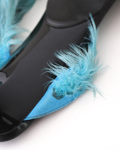 Vintage S/S 1999 Gucci by Tom Ford Runway Blue Feather Thong Mule Heels / 41 ( US 11)