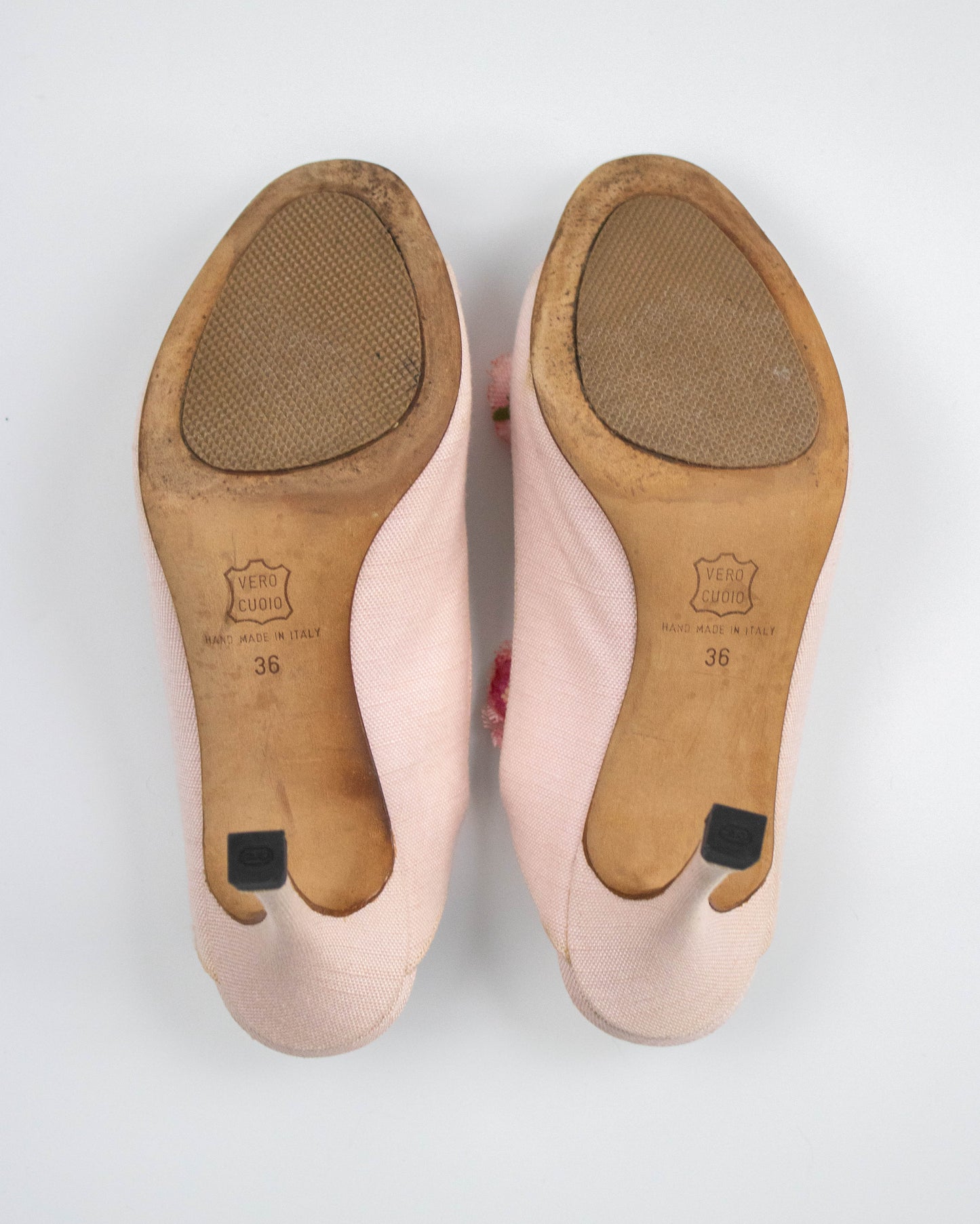 Vintage 1997 Manolo Blahnik Pink Flower Applique Mule Heels / 36 (US 6)