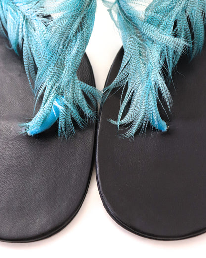 Vintage S/S 1999 Gucci by Tom Ford Runway Blue Feather Thong Mule Heels / 41 ( US 11)