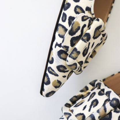 Manolo Blahnik Maysale Suede Heels Leopard Print Leather Mules / 37.5 (US 7.5)