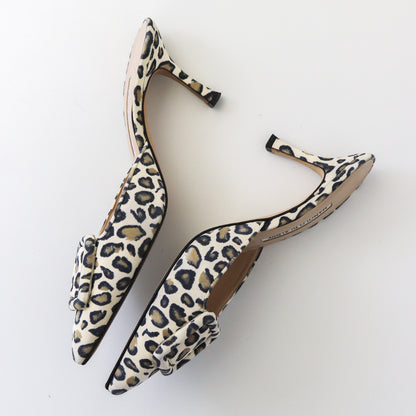Manolo Blahnik Maysale Suede Heels Leopard Print Leather Mules / 37.5 (US 7.5)