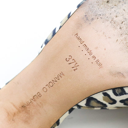 Manolo Blahnik Maysale Suede Heels Leopard Print Leather Mules / 37.5 (US 7.5)