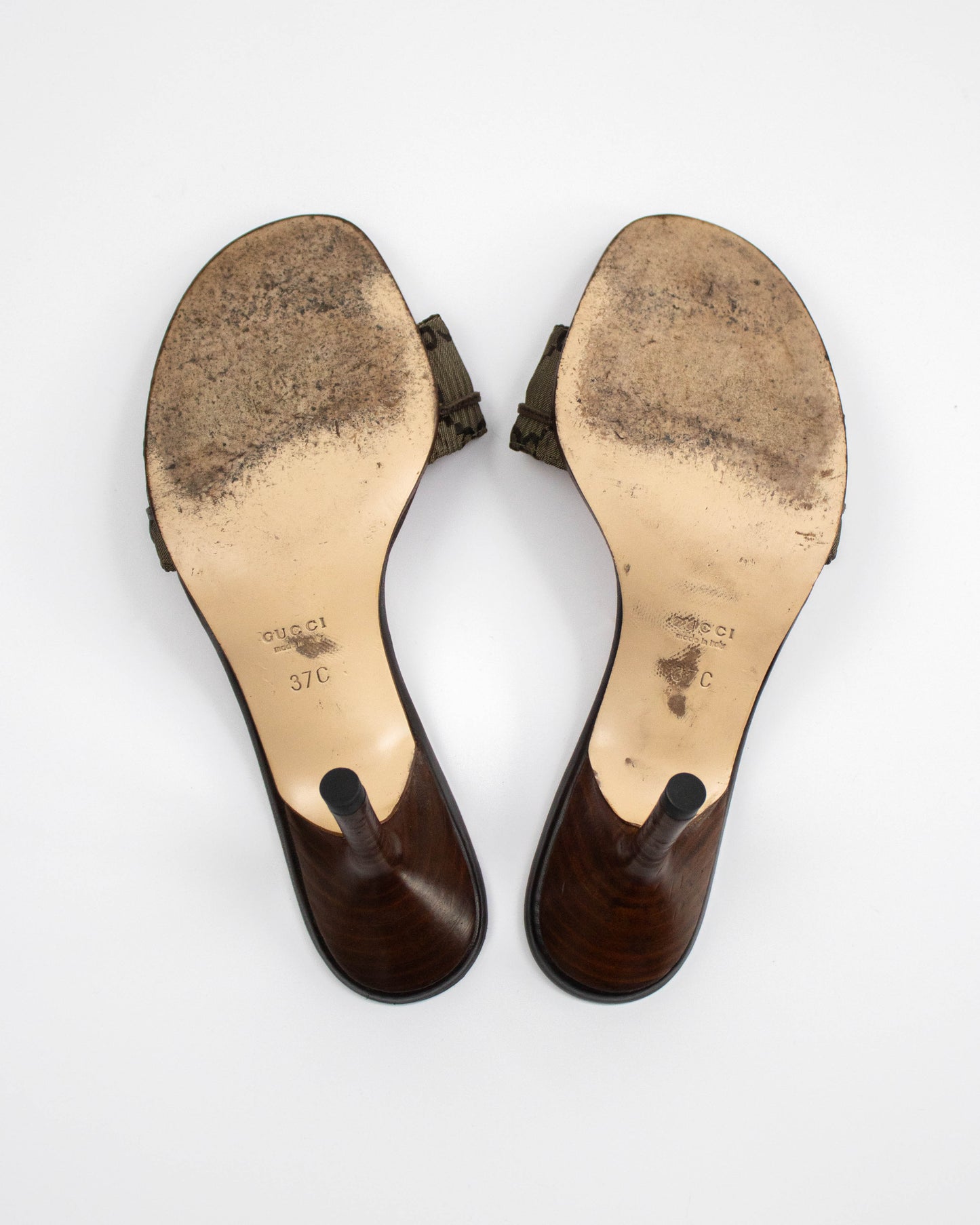 Vintage Gucci by Tom Ford Brown Monogram Bow Detail Mule Heels / 37 (US 7)
