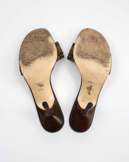 Vintage Gucci by Tom Ford Brown Monogram Bow Detail Mule Heels / 37 (US 7)