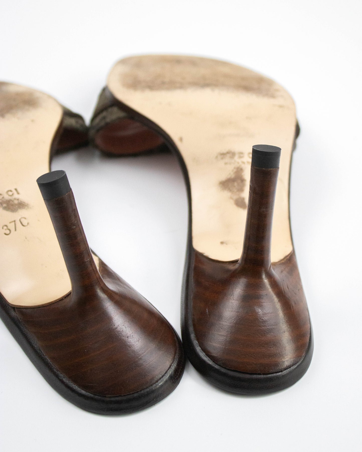 Vintage Gucci by Tom Ford Brown Monogram Bow Detail Mule Heels / 37 (US 7)