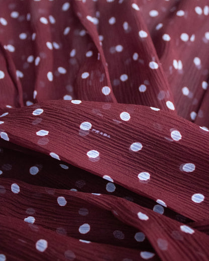 Vintage S/S 2000 Prada Silk Burgundy Polka Dot Print Pleated Skirt / IT 42 (S-M)