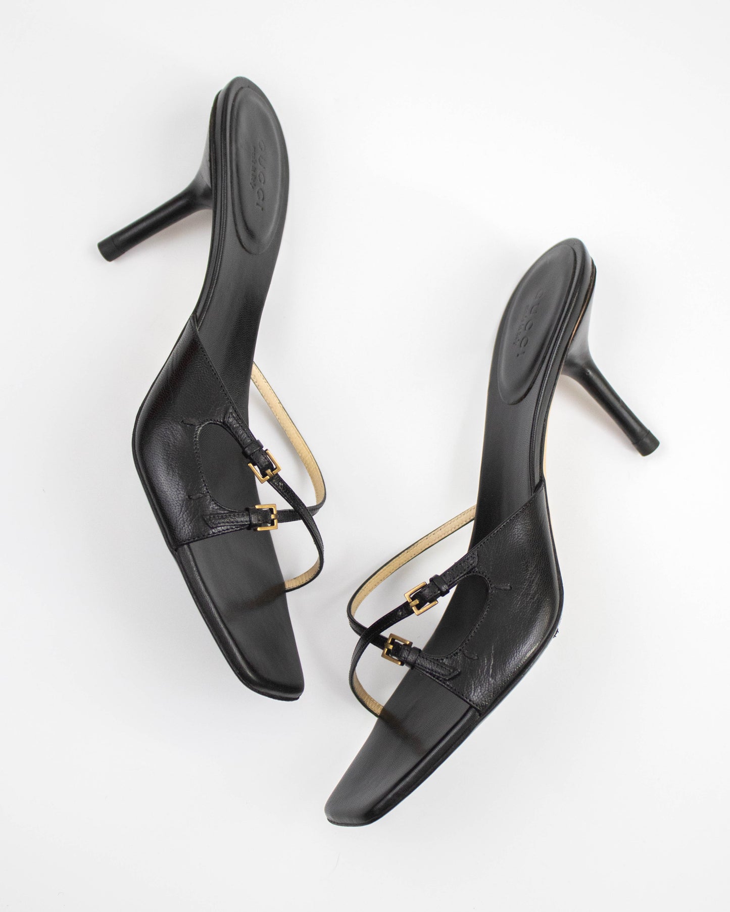 Vintage Gucci by Tom Ford Black Cross Double Strap Mule Heels / 38.5 (US 8.5)