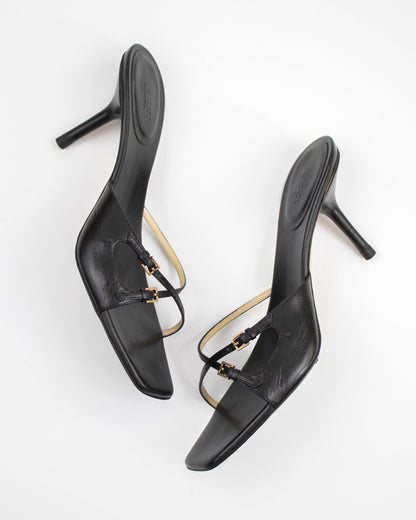 Vintage Gucci by Tom Ford Black Cross Double Strap Mule Heels / 38.5 (US 8.5)