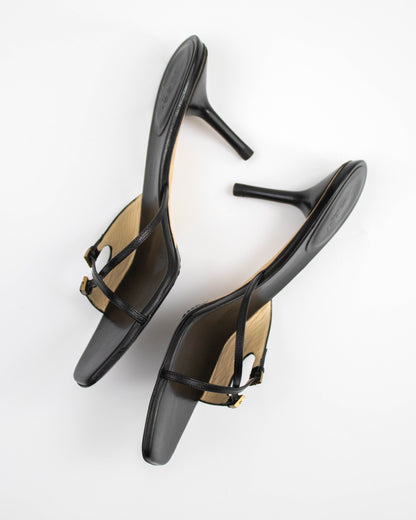 Vintage Gucci by Tom Ford Black Cross Double Strap Mule Heels / 38.5 (US 8.5)