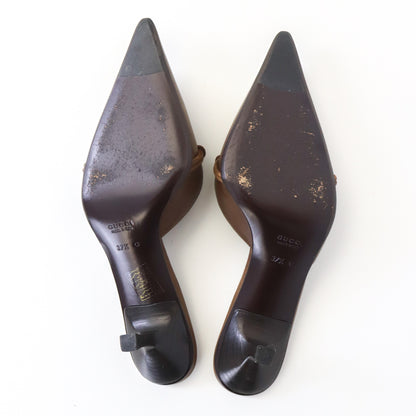 Vintage Gucci by Tom Ford Brown Leather Kitten Heel Horsebit Mules / 37.5 (US 7.5)