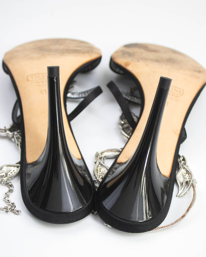 Vintage Vicini Giuseppe Zanotti Black Satin Scorpion Sandals / 41 (US 11)