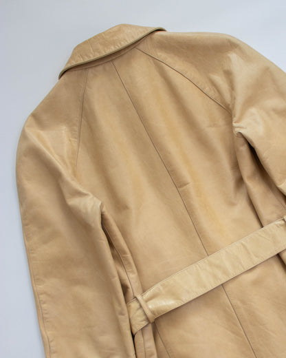Vintage F/W 1999 Calvin Klein Collection Tan Leather Trench Coat / XS-S