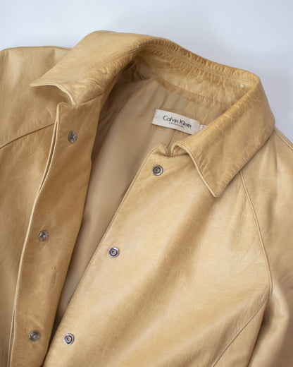 Vintage F/W 1999 Calvin Klein Collection Tan Leather Trench Coat / XS-S