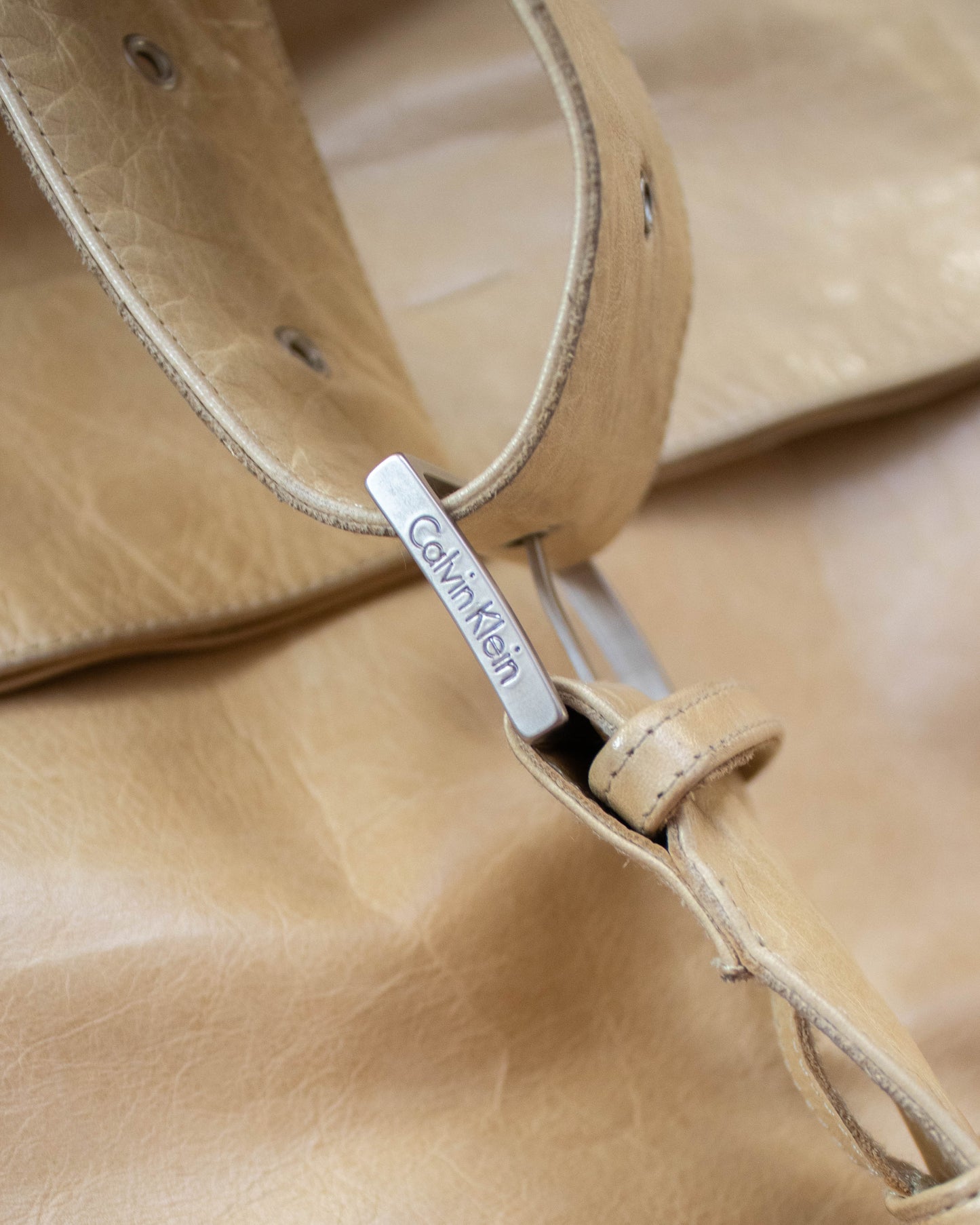 Vintage F/W 1999 Calvin Klein Collection Tan Leather Trench Coat / XS-S