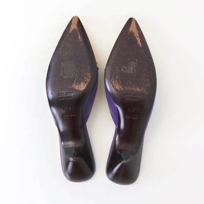 Vintage Miu Miu Prada Purple Yellow Leather Western Mules Pointed Toe Heels / 35.5 (US 5.5)