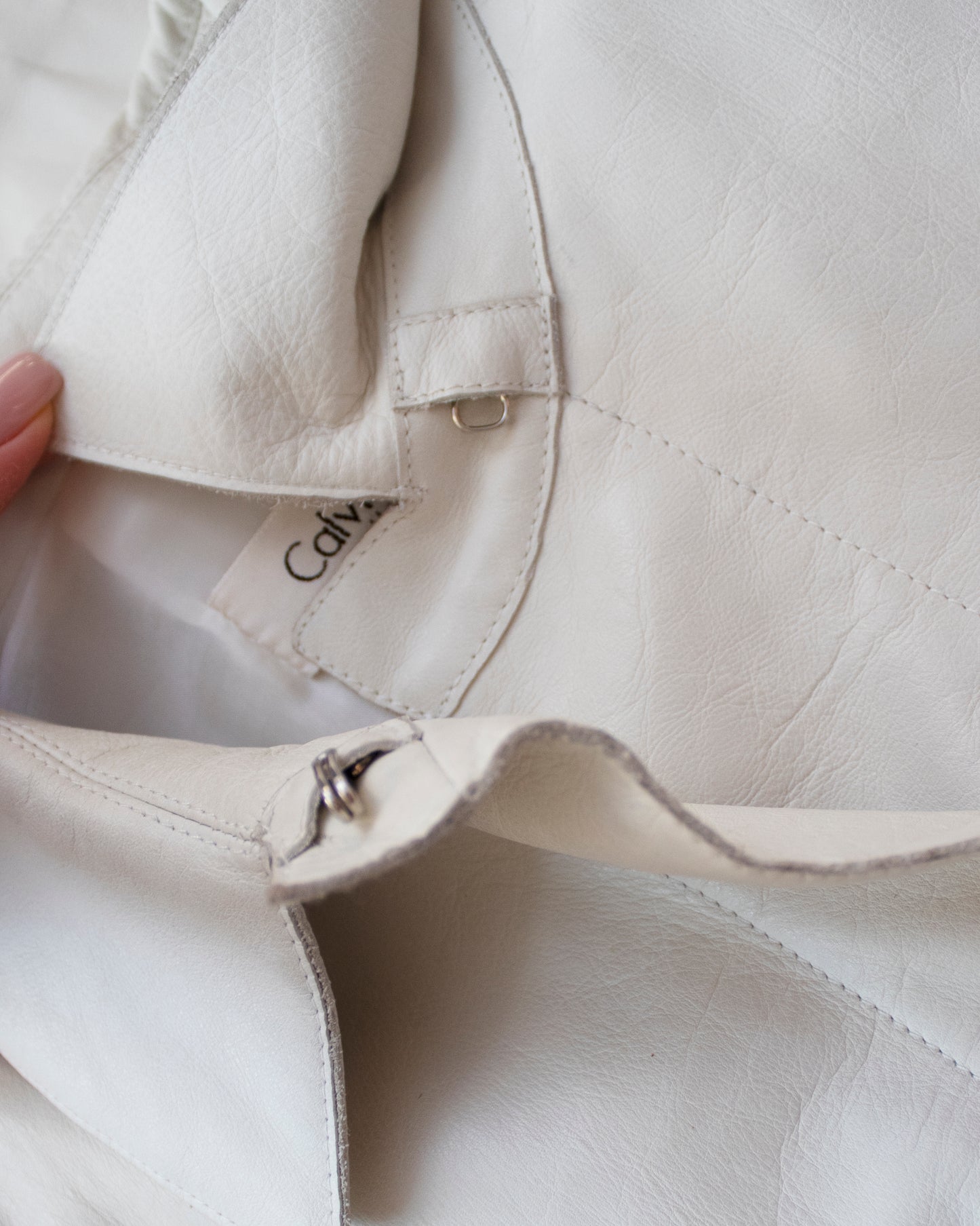 Vintage S/S 2000 Calvin Klein Collection Off-white Leather Runway Coat / XS-S