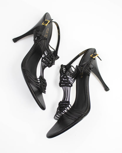 Vintage Gucci Black Braided Leather Sandals / 37.5 (US 7.5)