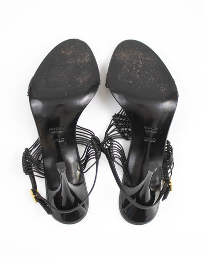 Vintage Gucci Black Braided Leather Sandals / 37.5 (US 7.5)