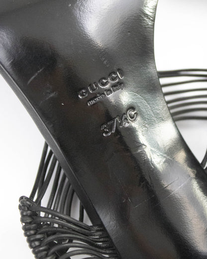 Vintage Gucci Black Braided Leather Sandals / 37.5 (US 7.5)