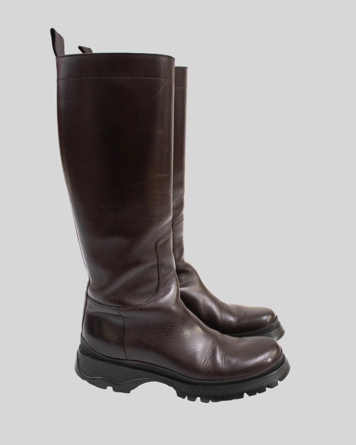 Vintage Prada Linea Rossa 2004 Brown Lug Sole Boots As seen on Bella Hadid / 38.5 (US 8.5)