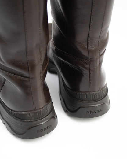 Vintage Prada Linea Rossa 2004 Brown Lug Sole Boots As seen on Bella Hadid / 38.5 (US 8.5)
