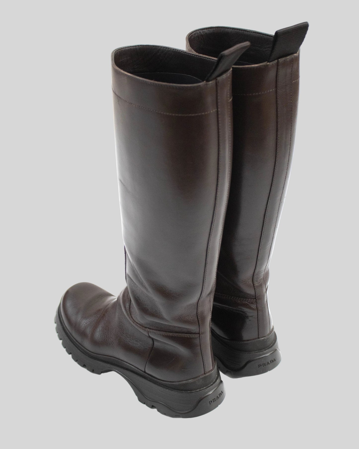 Vintage Prada Linea Rossa 2004 Brown Lug Sole Boots As seen on Bella Hadid / 38.5 (US 8.5)