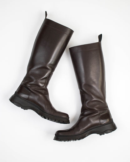 Vintage Prada Linea Rossa 2004 Brown Lug Sole Boots As seen on Bella Hadid / 38.5 (US 8.5)