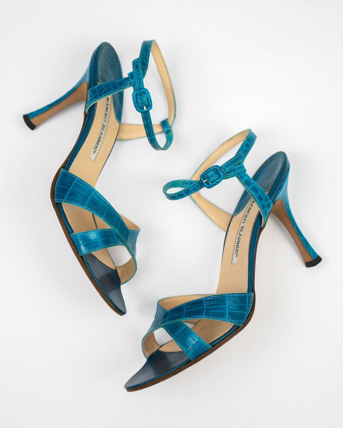 Vintage Manolo Blahnik Turquoise Callasli Ankle Strap Heels / 37 (US 7)