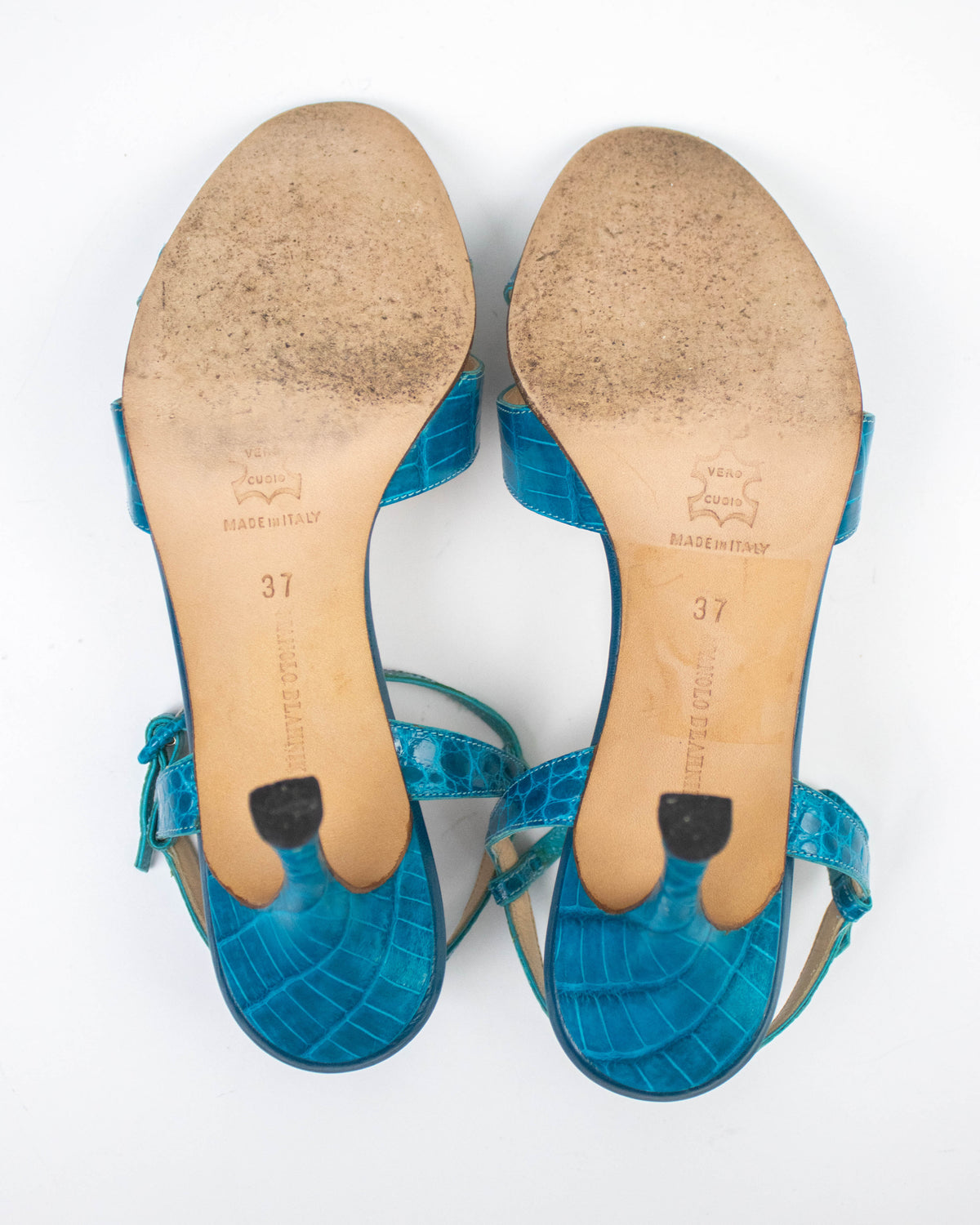Vintage Manolo Blahnik Turquoise Callasli Ankle Strap Heels / 37 (US 7)
