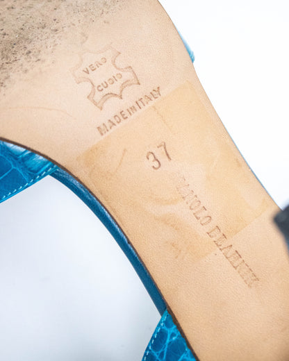Vintage Manolo Blahnik Turquoise Callasli Ankle Strap Heels / 37 (US 7)