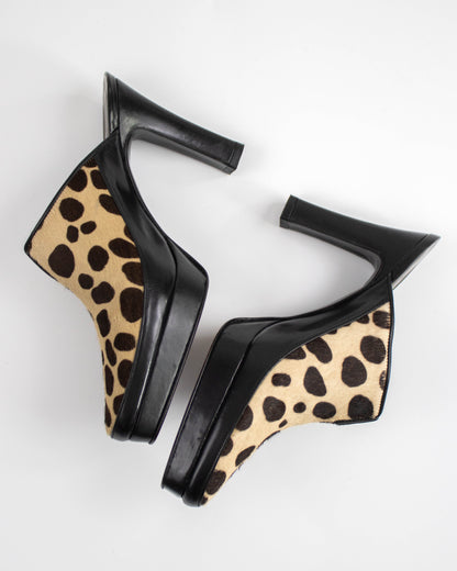 Vintage 1990s Stuart Weitzman Dalmatian Print Pony Hair Mule Heels / 35.5 (US 5.5)