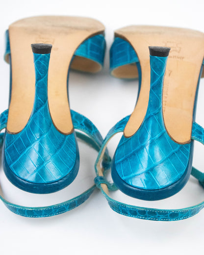 Vintage Manolo Blahnik Turquoise Callasli Ankle Strap Heels / 37 (US 7)