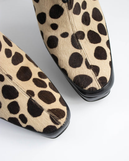 Vintage 1990s Stuart Weitzman Dalmatian Print Pony Hair Mule Heels / 35.5 (US 5.5)