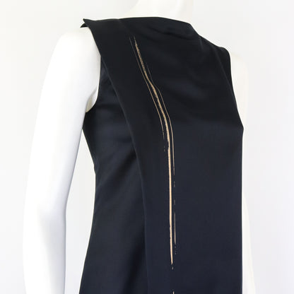 Vintage F/W 1997 Calvin Klein Collection Black Satin Dress Gold Line D tseskarb Vintage F/W 1997 Calvin Klein Collection Black Satin Dress Gold Line D tseskarb