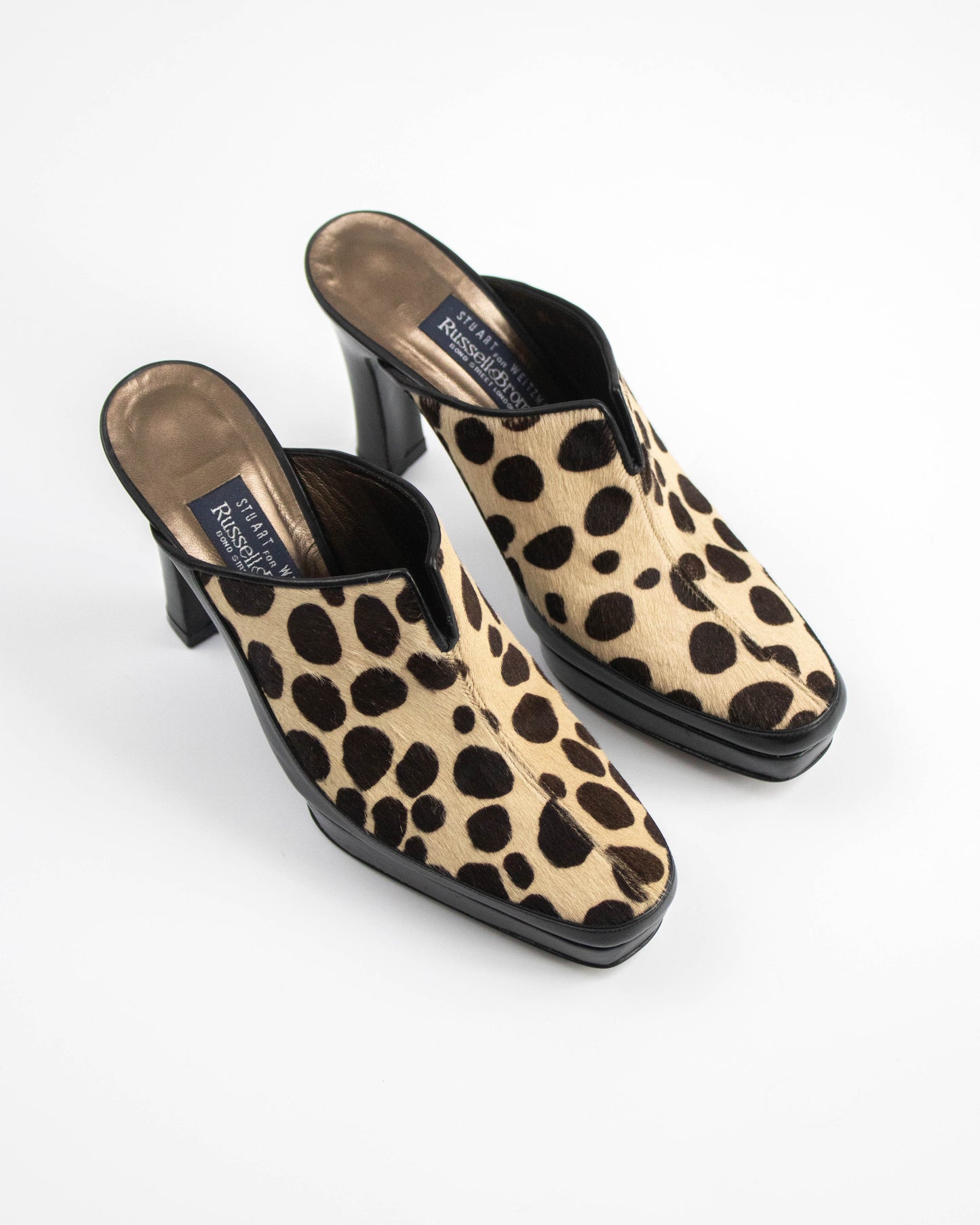 Vintage 1990s Stuart Weitzman Dalmatian Print Pony Hair Mule Heels / 35.5 (US 5.5)