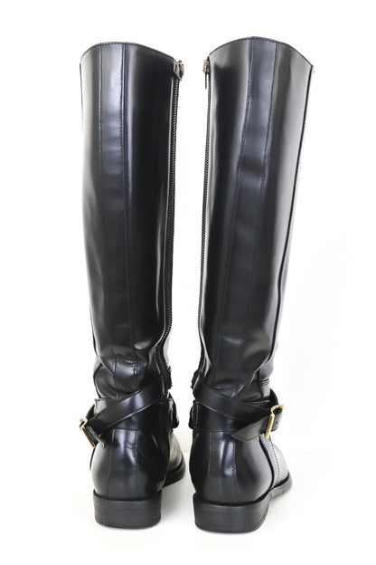 Vintage 2000s Burberry Adelaide Black Leather Riding Boots / 37 (US 7)