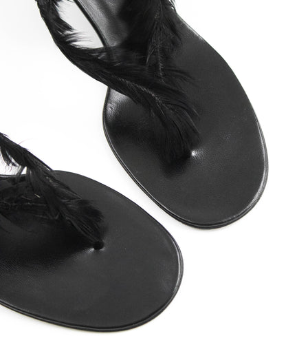 Vintage S/S 1999 Gucci Black Feather Thong Mule Runway Heels / 38.5 (US 8.5)