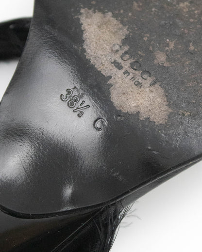 Vintage S/S 1999 Gucci Black Feather Thong Mule Runway Heels / 38.5 (US 8.5)