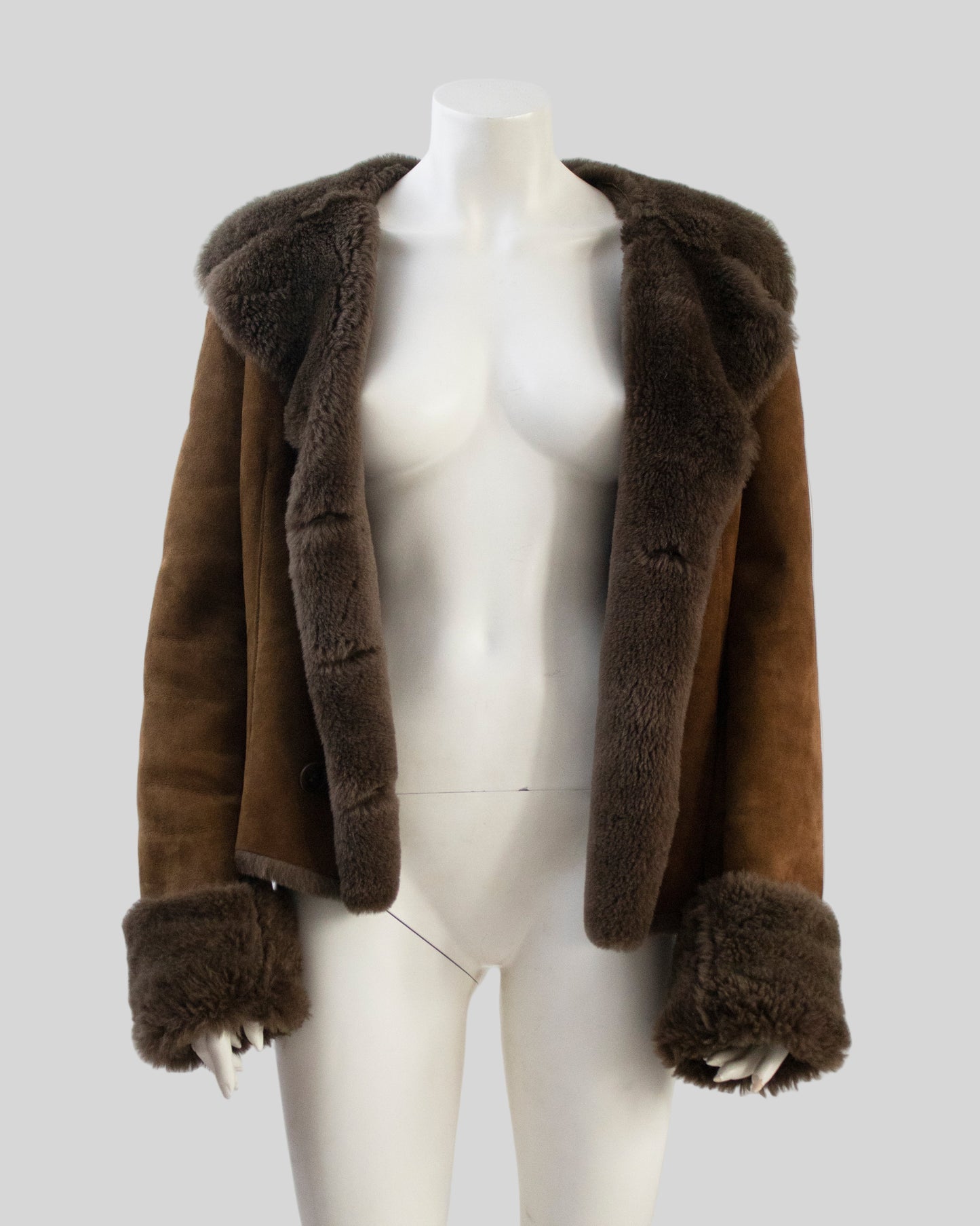 Vintage F/W 1994 Calvin Klein Collection Brown Lambskin Shearling Jacket / M