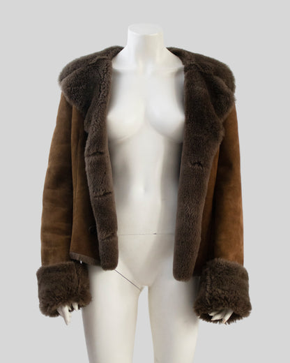 Vintage F/W 1994 Calvin Klein Collection Brown Lambskin Shearling Jacket / M