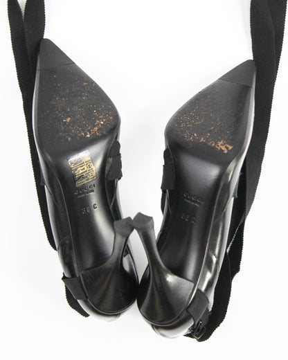 Vintage F/W 2002 Gucci Black Ankle Wrap Pointed Toe Runway Pumps / 36 (US 6)