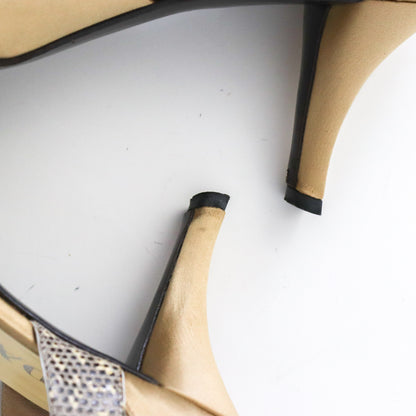 Vintage 2000s Prada Satin D'Orsay Lizard Trim Flared Heel Pumps / 39 (US 9)