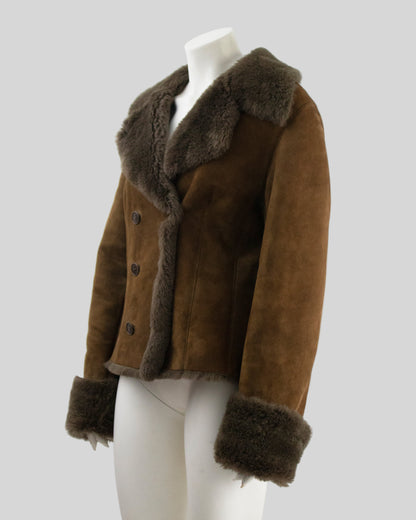 Vintage F/W 1994 Calvin Klein Collection Brown Lambskin Shearling Jacket / M