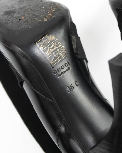 Vintage F/W 2002 Gucci Black Ankle Wrap Pointed Toe Runway Pumps / 36 (US 6)