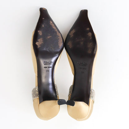 Vintage 2000s Prada Satin D'Orsay Lizard Trim Flared Heel Pumps / 39 (US 9)