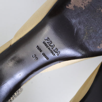 Vintage 2000s Prada Satin D'Orsay Lizard Trim Flared Heel Pumps / 39 (US 9)