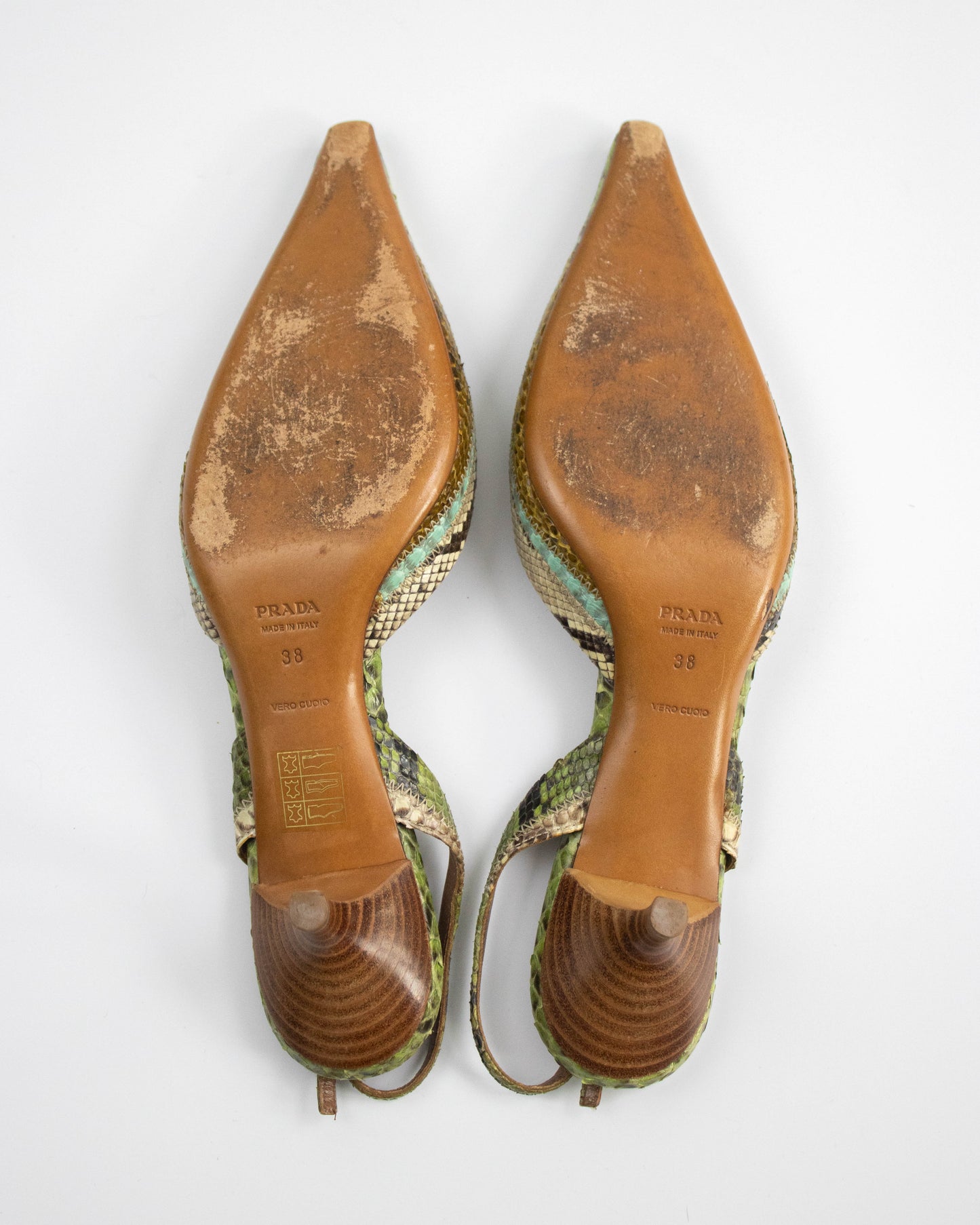 Vintage Prada Python Slingback Kitten Heels / 38 (US 8)