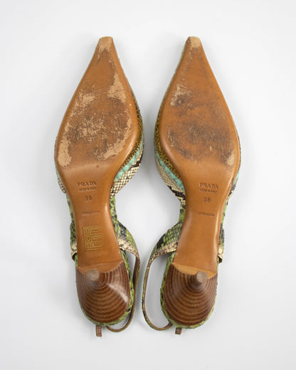 Vintage Prada Python Slingback Kitten Heels / 38 (US 8)