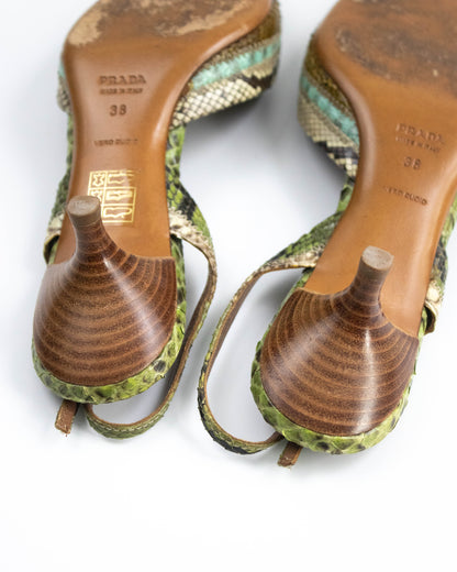 Vintage Prada Python Slingback Kitten Heels / 38 (US 8)