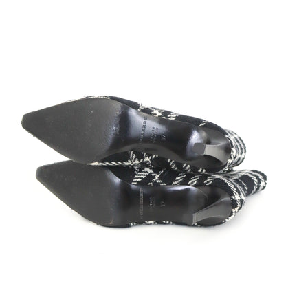 Vintage 2000s Burberry Black Nova Check Wool Boots Pointed Toe Heels / 37 (US 7)